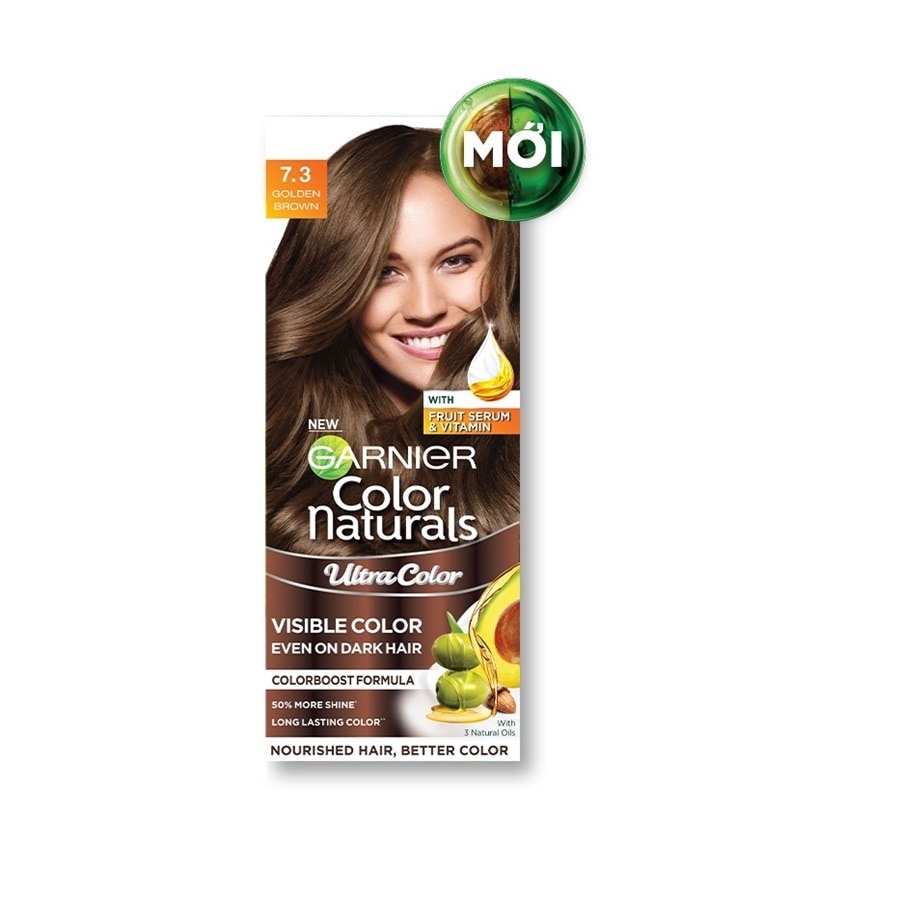 Kem Nhuộm Tóc Garnier Color Naturals Ultra Colors 50ml+50g+5ml .#7.3 Golden Brown Nâu Ánh Vàng