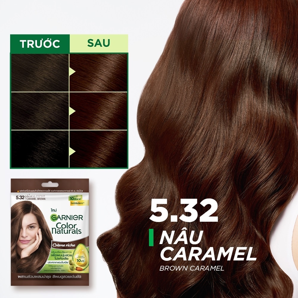 Kem Nhuộm Tóc Garnier Color Naturals Crème Riche 30ml+30g .#5.32 Caramel Brown Nâu Caramel