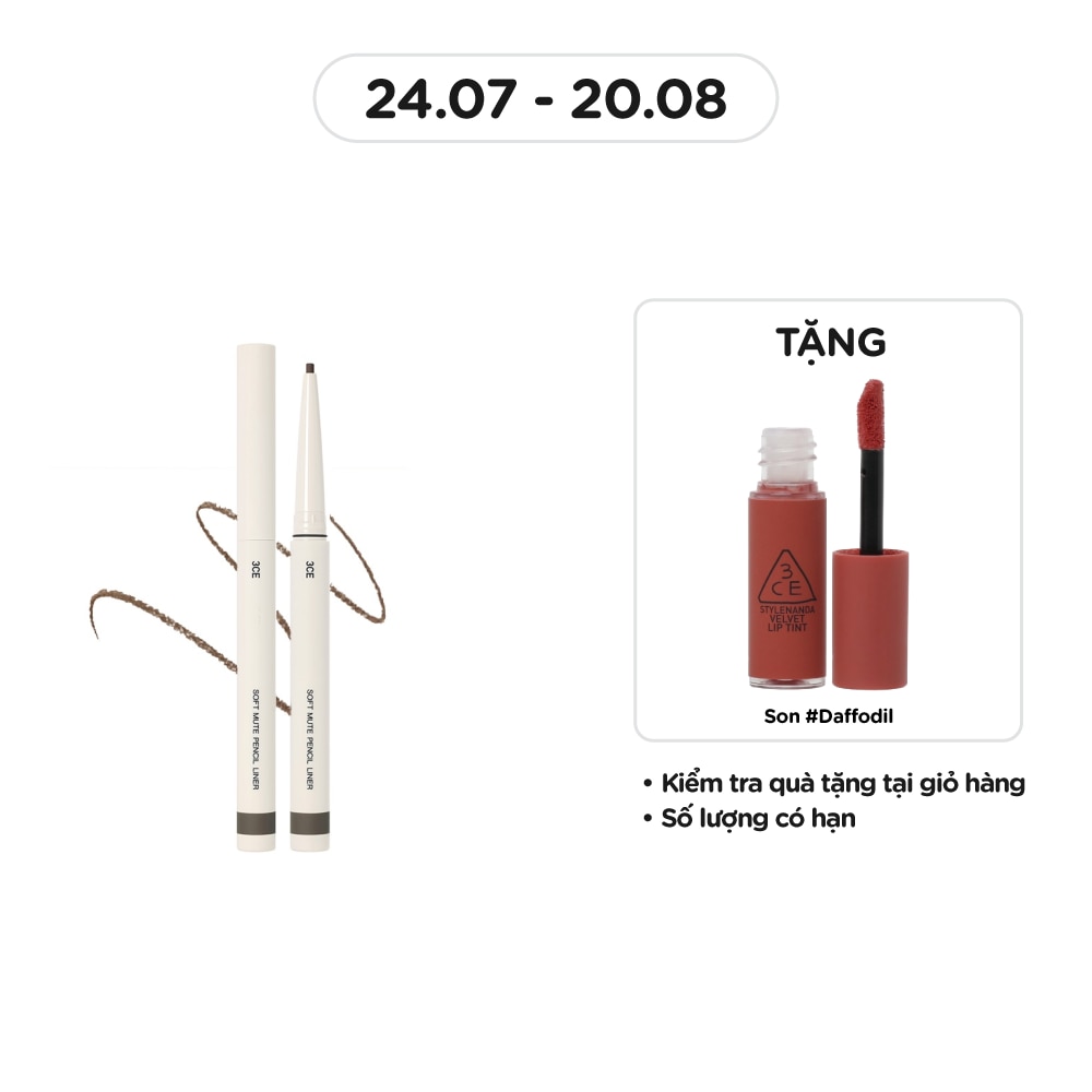 3CE Bút Chì Kẻ Mắt Mềm Mại 3CE Soft Mute Pencil Liner 0.1g .#Ash Gray