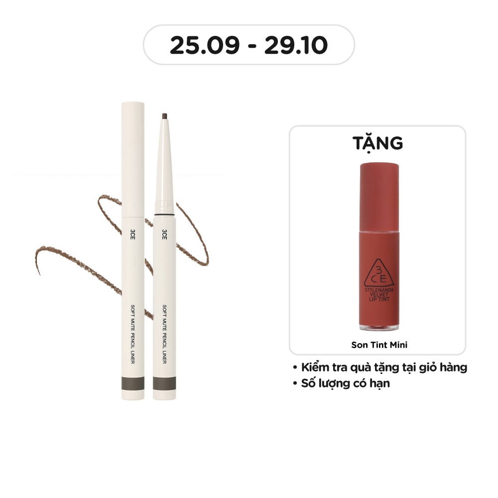 Bút Chì Kẻ Mắt Mềm Mại 3CE Soft Mute Pencil Liner 0.1g .#Ash Gray