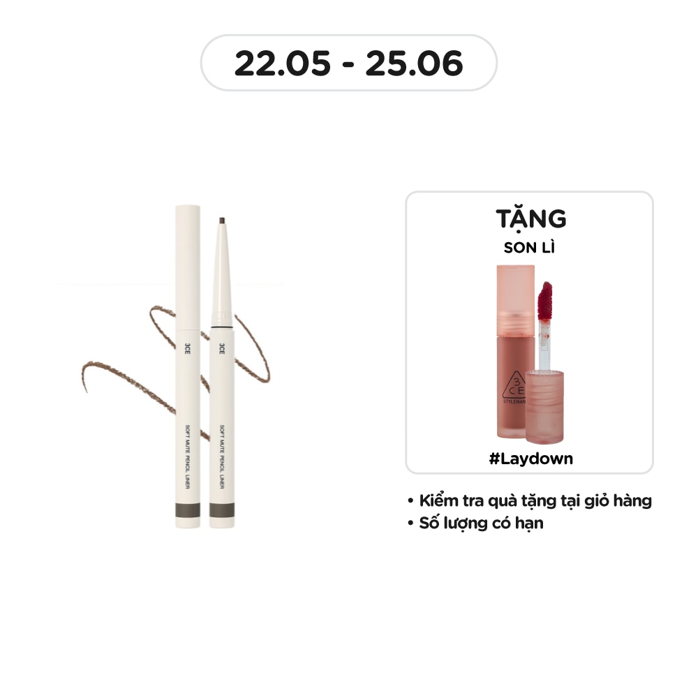 Bút Chì Kẻ Mắt Mềm Mại 3CE Soft Mute Pencil Liner 0.1g .#Ash Gray