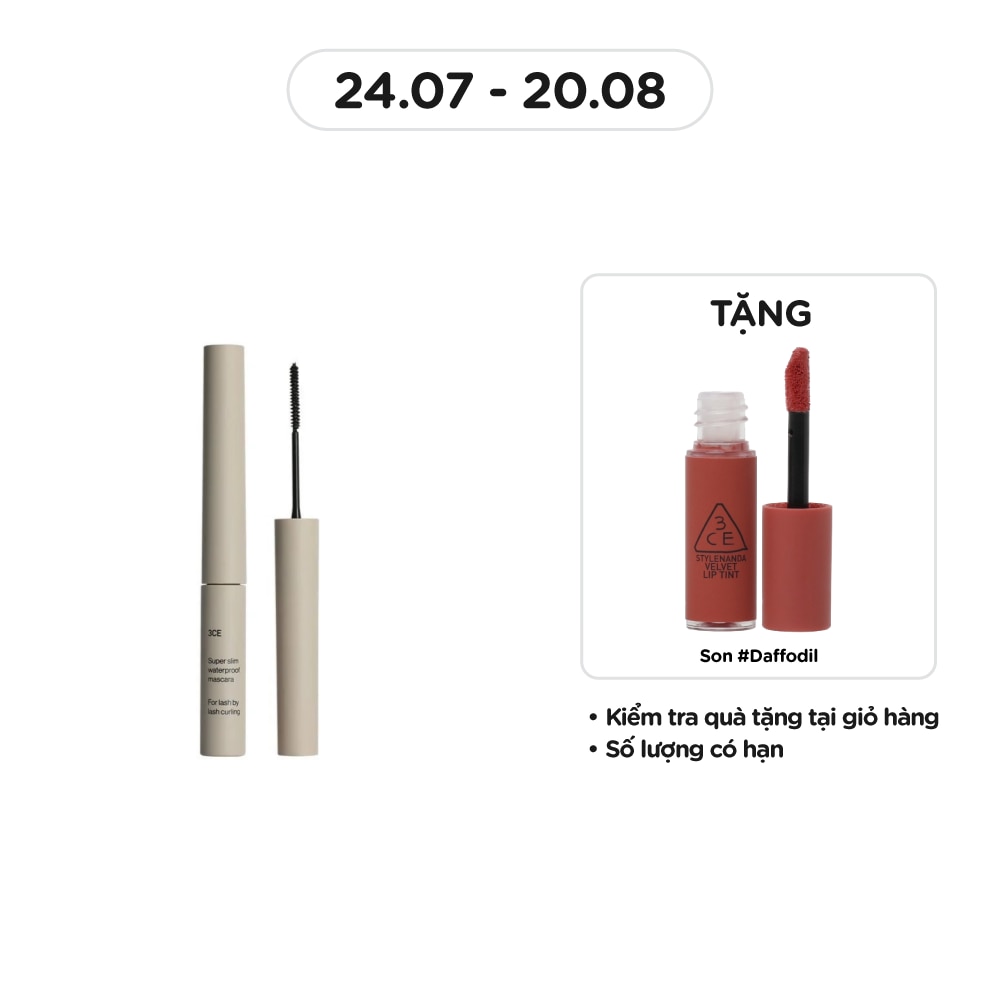 3CE Mascara Siêu Mỏng Không Lem Trôi 3CE Super Slim Waterproof Mascara 3g .#Black