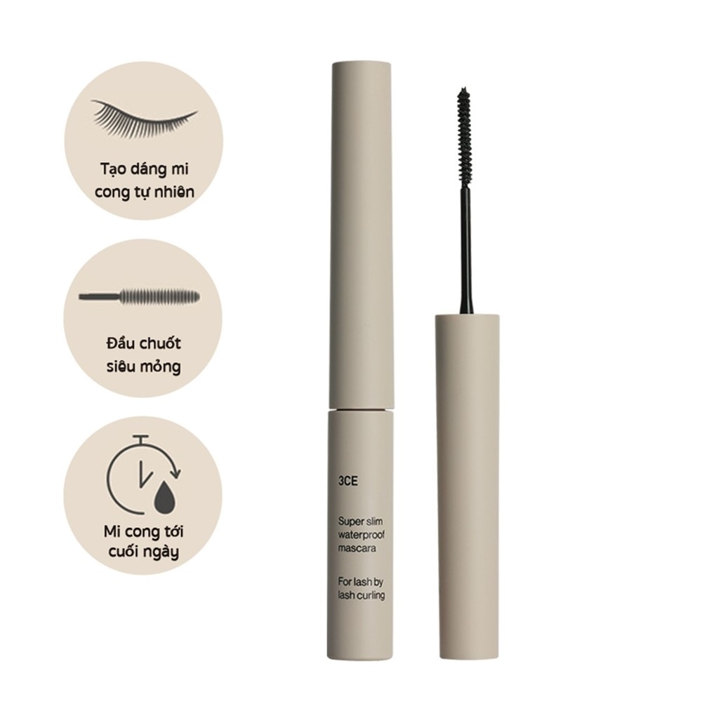 Mascara Siêu Mỏng Không Lem Trôi 3CE Super Slim Waterproof Mascara 3g .#Black