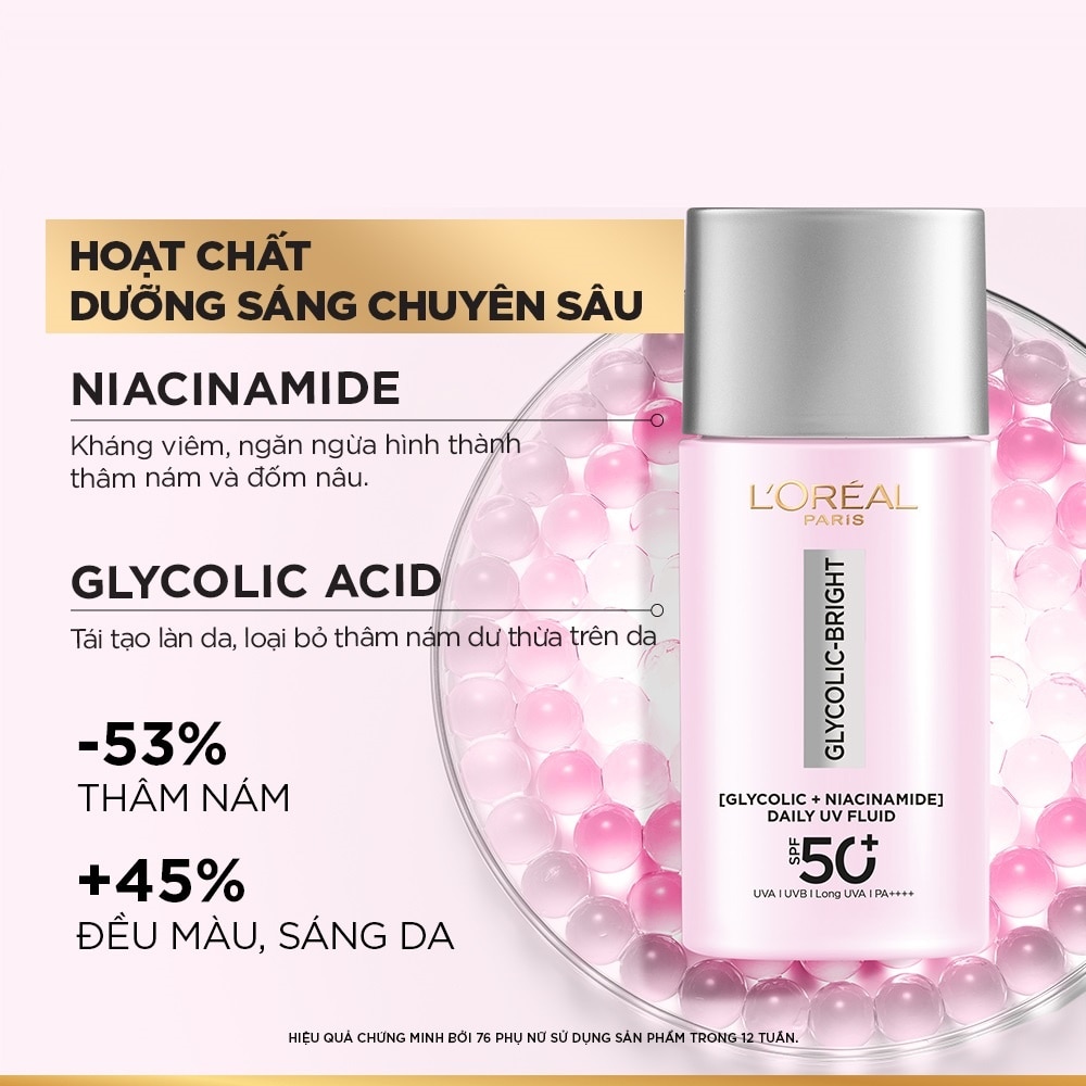 Kem Chống Nắng Loréal Paris Glycolic-Bright Anti-Dark Spot Daily UV Fluid SPF50+ PA++++ 50ml