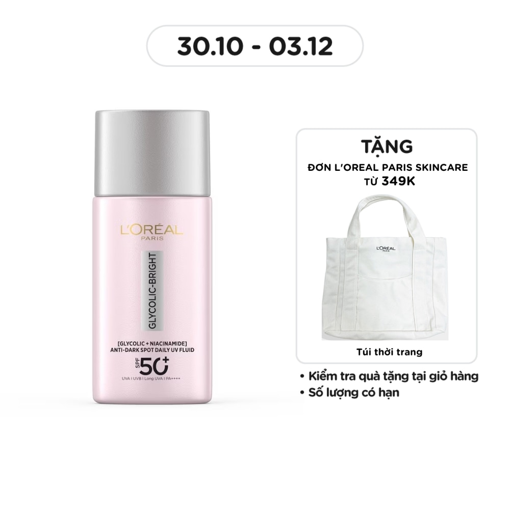 Kem Chống Nắng Loréal Paris Glycolic-Bright Anti-Dark Spot Daily UV Fluid SPF50+ PA++++ 50ml