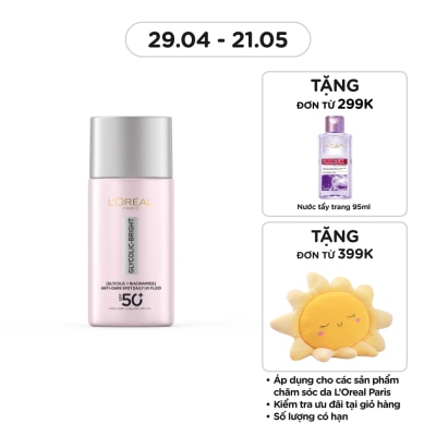 L'OREAL PARIS Kem Chống Nắng Loréal Paris Glycolic-Bright Anti-Dark Spot Daily UV Fluid SPF50+ PA++++ 50ml