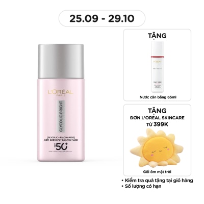 L'OREAL PARIS Kem Chống Nắng Loréal Paris Glycolic-Bright Anti-Dark Spot Daily UV Fluid SPF50+ PA++++ 50ml