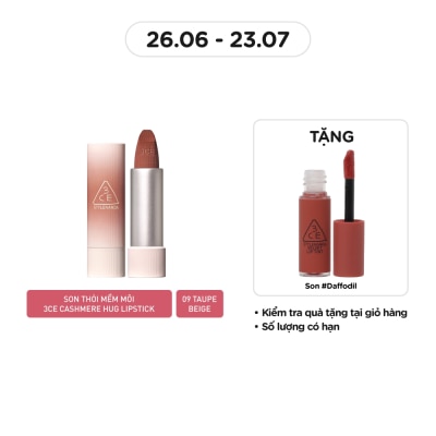 3CE Son 3CE Cashmere Hug Lipstick 3.5g .#09 Taupe Beige Nâu Đất