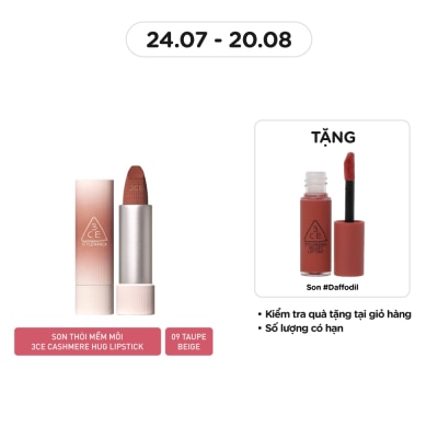 3CE Son 3CE Cashmere Hug Lipstick 3.5g .#09 Taupe Beige Nâu Đất