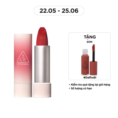 3CE Son 3CE Cashmere Hug Lipstick 3.5g .#08 Hush Red Đỏ Mâm Xôi