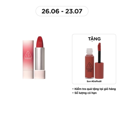 3CE Son 3CE Cashmere Hug Lipstick 3.5g .#08 Hush Red Đỏ Mâm Xôi
