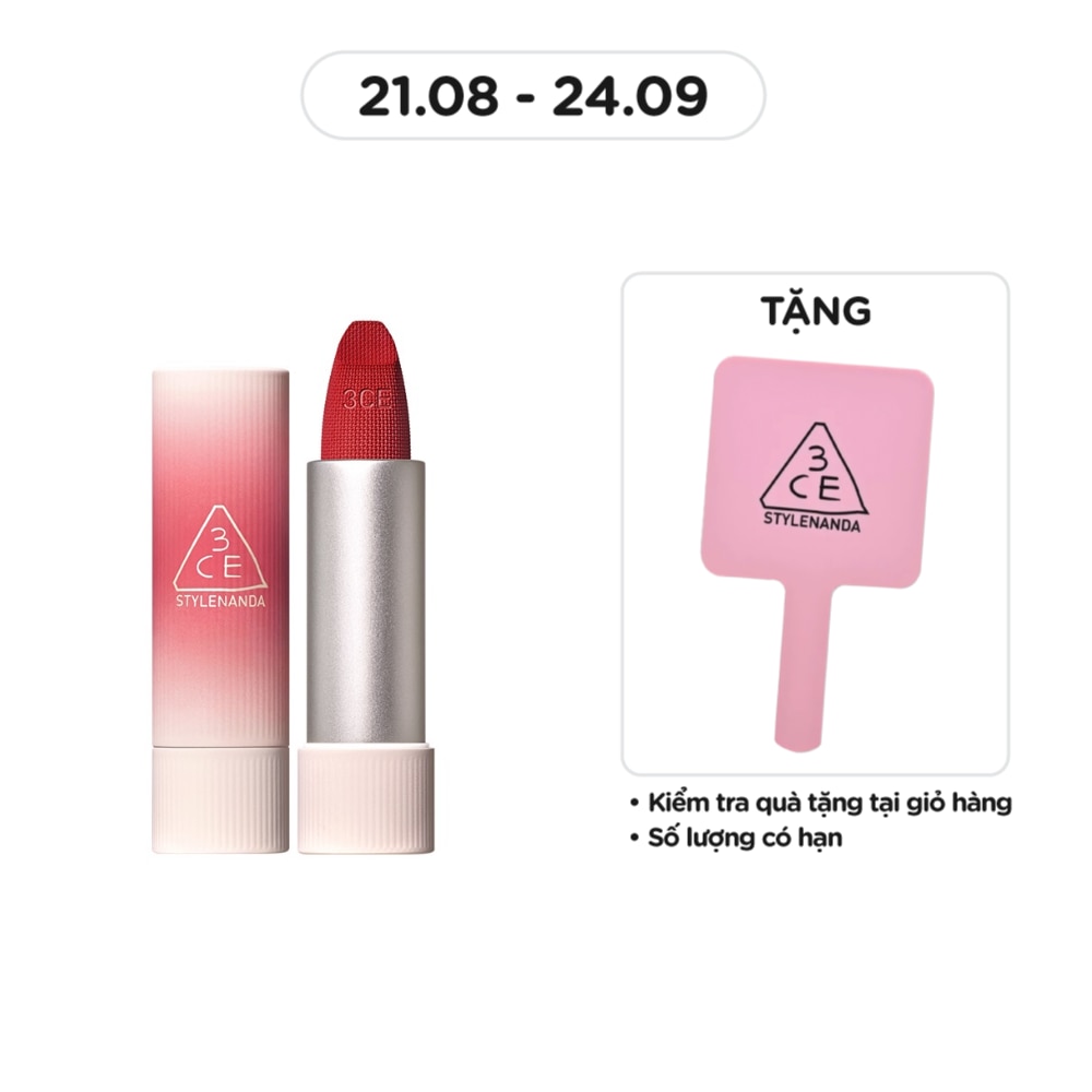 3CE Son 3CE Cashmere Hug Lipstick 3.5g .#08 Hush Red Đỏ Mâm Xôi