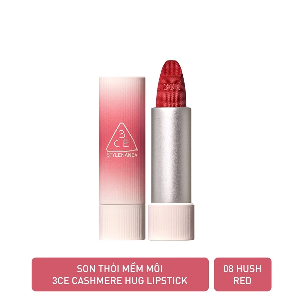 Son 3CE Cashmere Hug Lipstick 3.5g .#08 Hush Red Đỏ Mâm Xôi