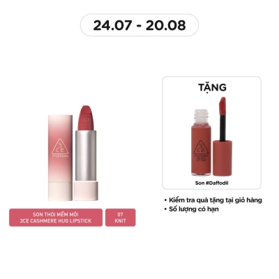 3CE Son 3CE Cashmere Hug Lipstick 3.5g .#07 Knit Hồng Khô