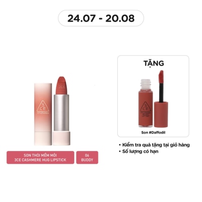 3CE Son 3CE Cashmere Hug Lipstick 3.5g .#06 Buddy Hồng Cá Hồi