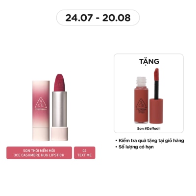 3CE Son 3CE Cashmere Hug Lipstick 3.5g .#04 Text Me Hồng Mận