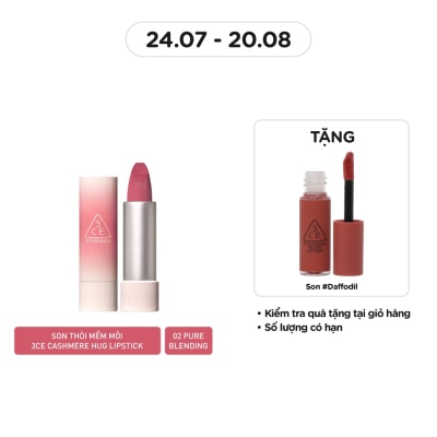 3CE Son 3CE Cashmere Hug Lipstick 3.5g .#02 Pure Blending Hồng Da