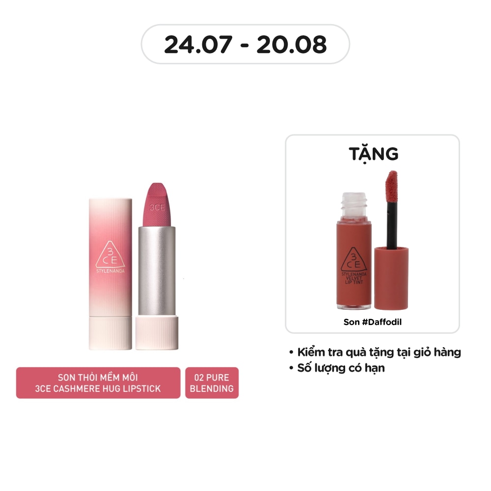 3CE Cashmere Hug Lipstick 3.5g .#02 Pure Blending