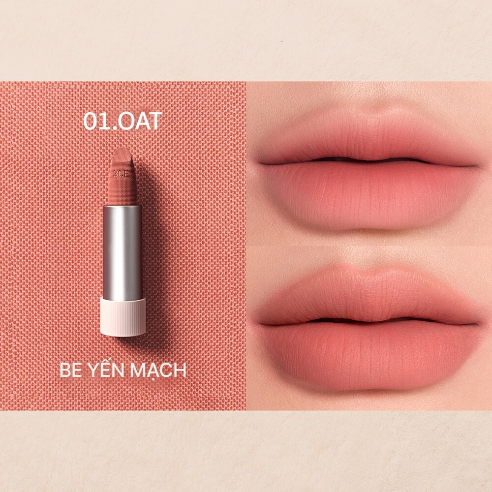 Son 3CE Cashmere Hug Lipstick 3.5g .#01 Oat Be Yến Mạch