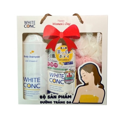 WHITE CONC Combo White ConC Dưỡng Trắng Da (Sữa Tắm Trắng Da 360ml+Kem Dưỡng Trắng Da Toàn Thân 200g+Bông Tắm)