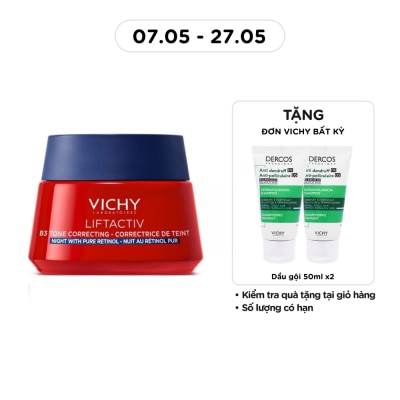 VICHY - Kem Dưỡng Đêm Vichy Liftactiv B3 Tone Correcting Cream Night With Pure Retinol Giúp Mờ Thâm Nám Sáng Da 50ml