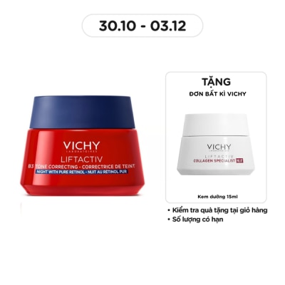 VICHY Kem Dưỡng Đêm Vichy Liftactiv B3 Tone Correcting Cream Night With Pure Retinol Giúp Mờ Thâm Nám Sáng Da 50ml