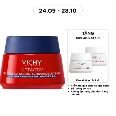 VICHY Kem Dưỡng Đêm Vichy Liftactiv B3 Tone Correcting Cream Night With Pure Retinol Giúp Mờ Thâm Nám Sáng Da 50ml image