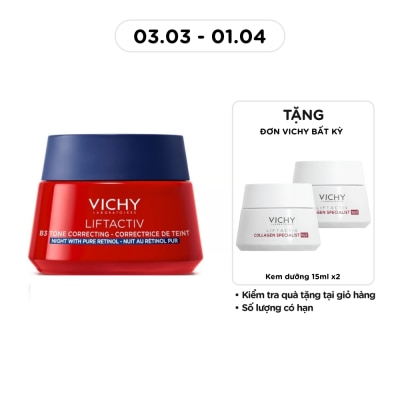 VICHY - Kem Dưỡng Đêm Vichy Liftactiv B3 Tone Correcting Cream Night With Pure Retinol Giúp Mờ Thâm Nám Sáng Da 50ml