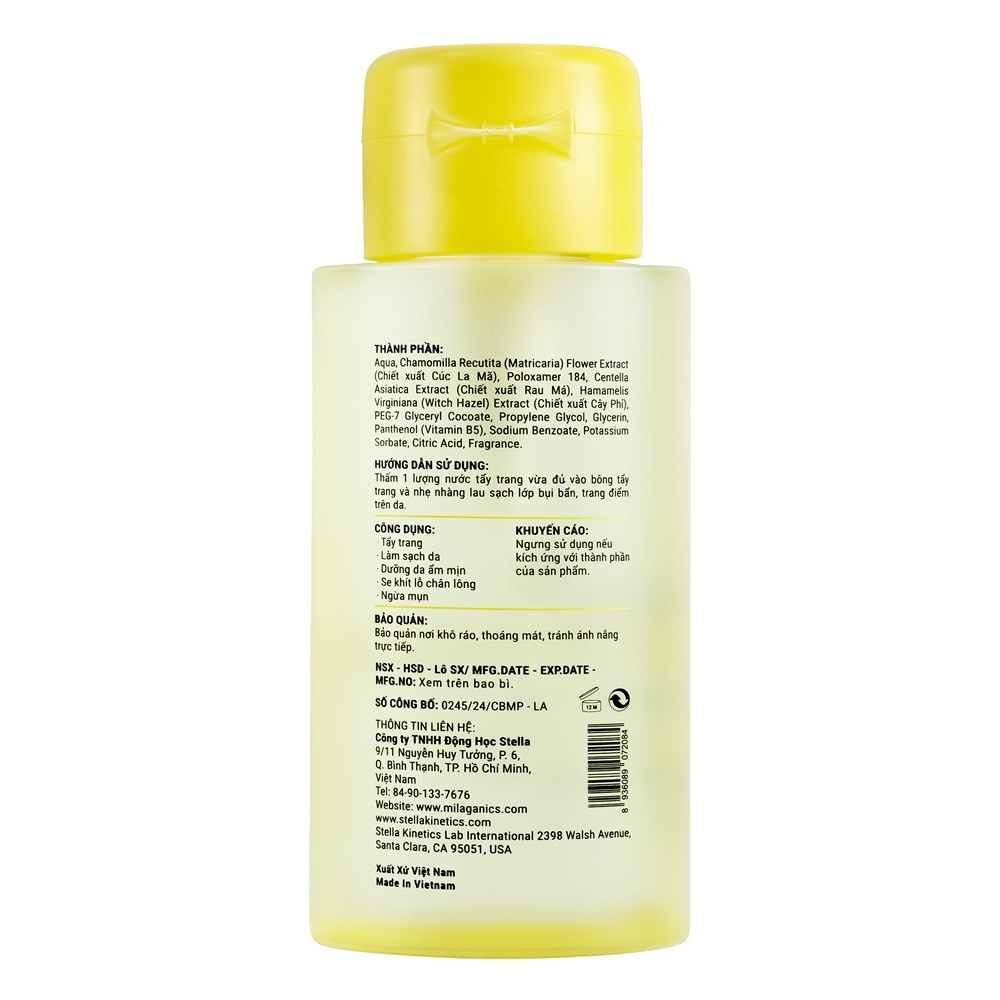 Nước Tẩy Trang Milaganics Chamomilla Sạch Sâu, Ngừa Mụn, Cấp Ẩm 300ml