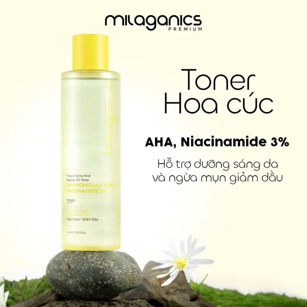 Nước Hoa Hồng Milaganics Chamomilla Sạch Sâu, Ngừa Mụn, Cấp Ẩm 240ml