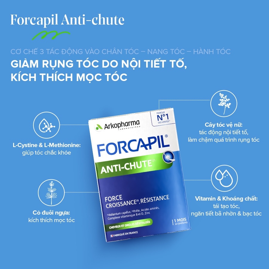 Thực Phẩm Bảo Vệ Sức Khỏe Viên Uống Giảm Rụng Tóc Arkopharma Forcapil Anti Chute 30 Viên