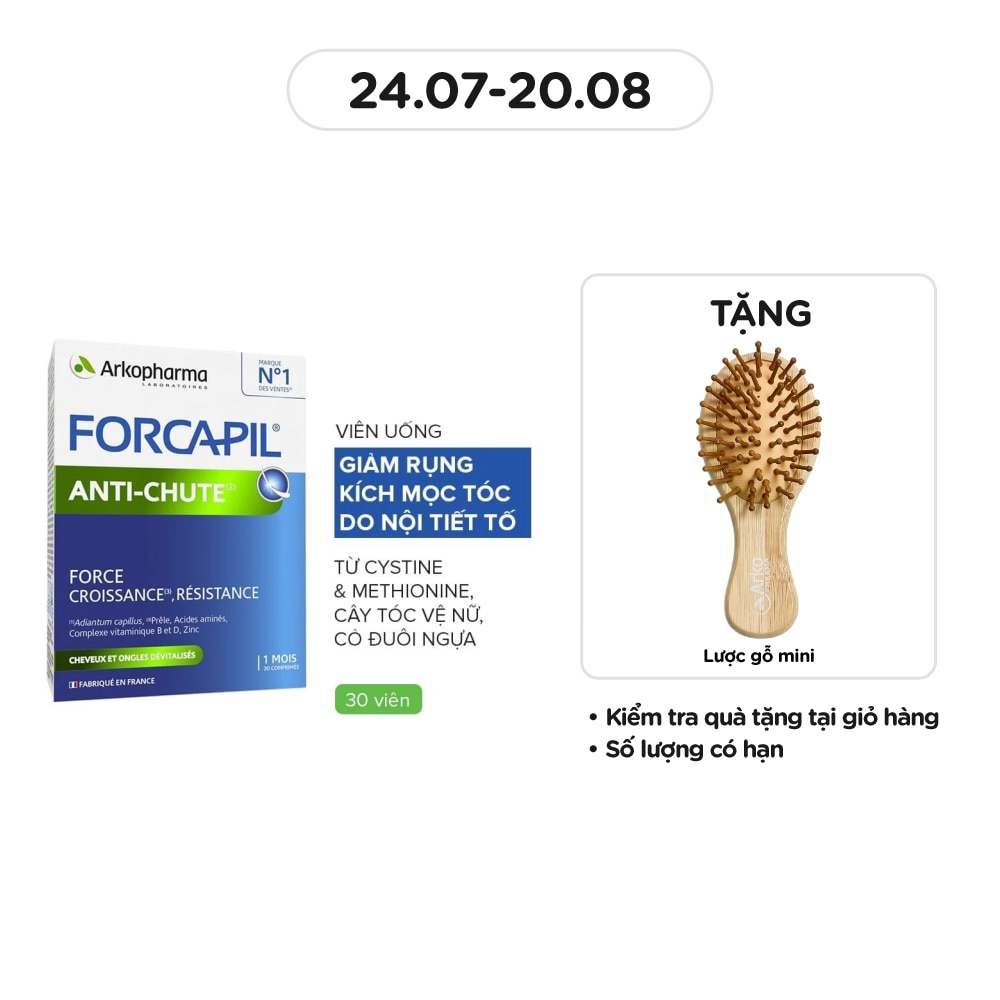Thực Phẩm Bảo Vệ Sức Khỏe Viên Uống Giảm Rụng Tóc Arkopharma Forcapil Anti Chute 30 Viên