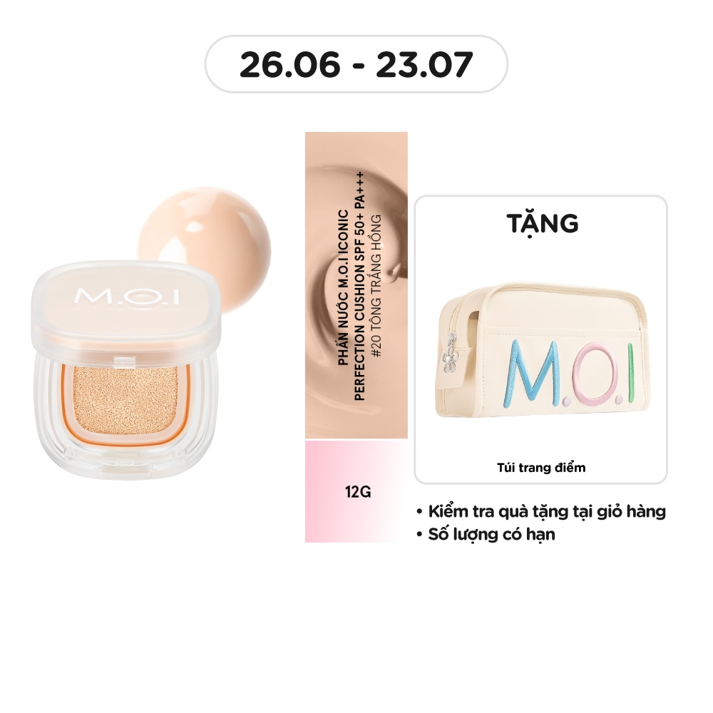 Phấn Nước M.O.I Iconic Perfection Cushion 12g .#20 Tông Trắng Hồng