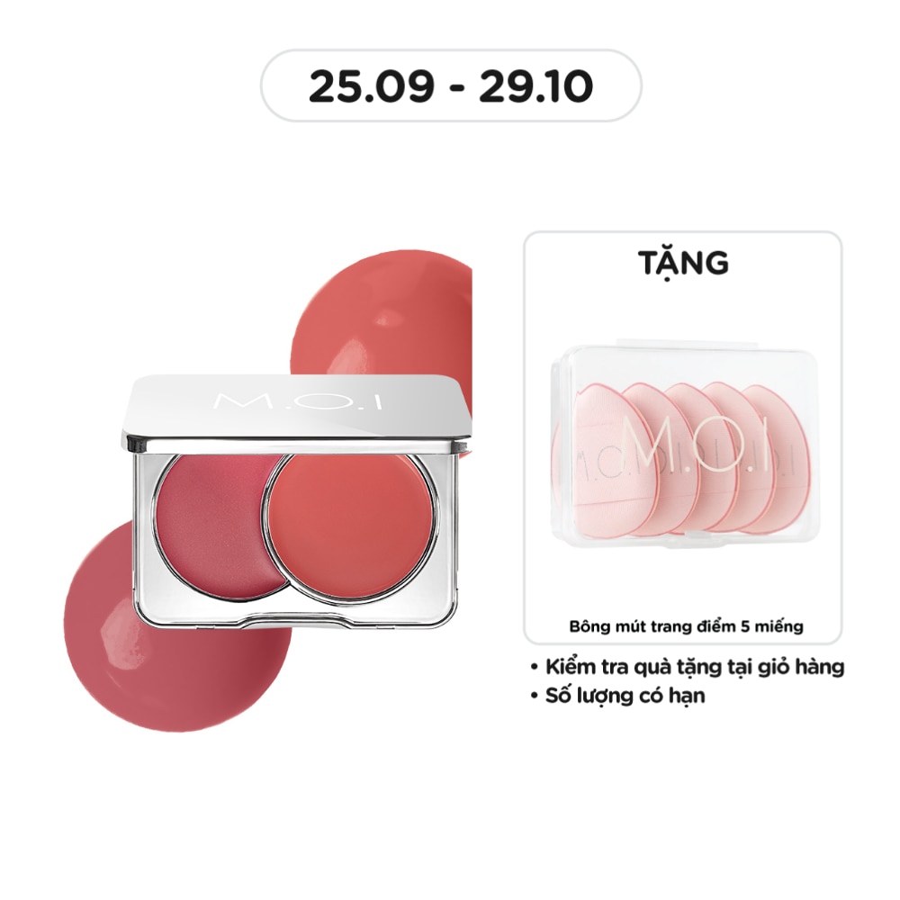 Má Hồng Kem 2 Màu M.O.I - Dual Cream Blusher 8g .#2 Peach Cam Đào