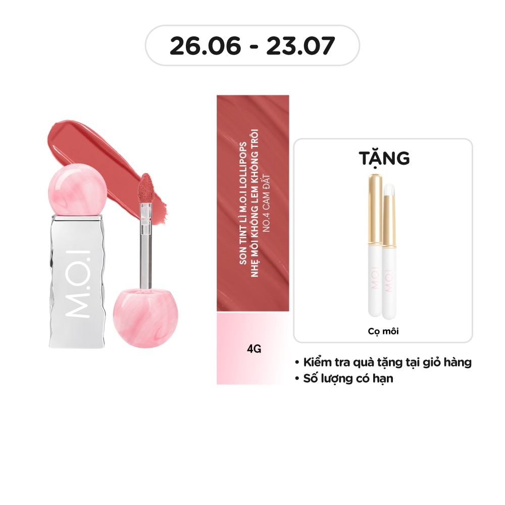 Son Kem Lì M.O.I Lollipops 4g .#4 Caramel Apple Cam Đất