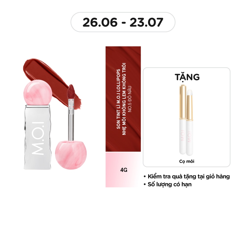 Son Kem Lì M.O.I Lollipops 4g .#5 Cola Đỏ Nâu