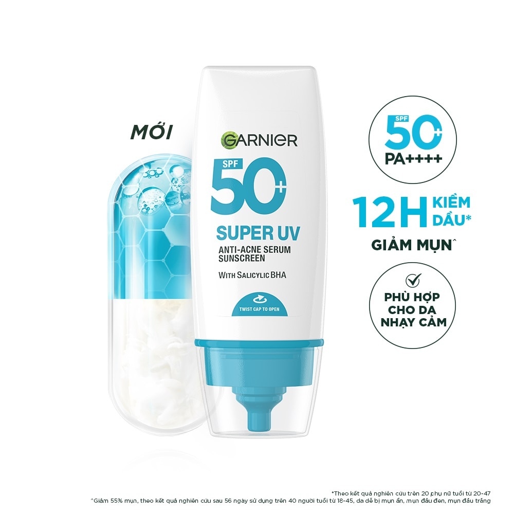 Kem Chống Nắng Garnier Super UV Anti-Acne Serum Sunscreen SPF50+ PA++++ 30ml