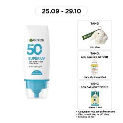 GARNIER Kem Chống Nắng Garnier Super UV Anti-Acne Serum Sunscreen SPF50+ PA++++ 30ml