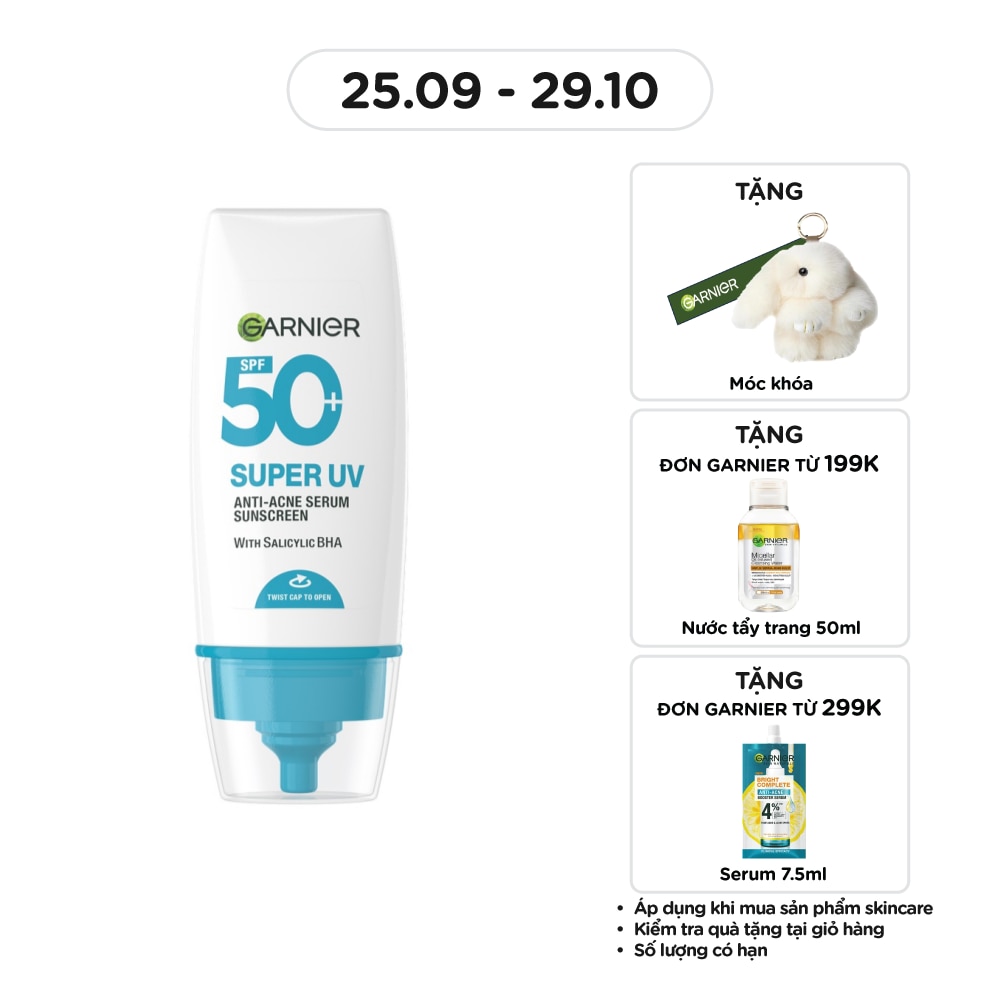 Kem Chống Nắng Garnier Super UV Anti-Acne Serum Sunscreen SPF50+ PA++++ 30ml