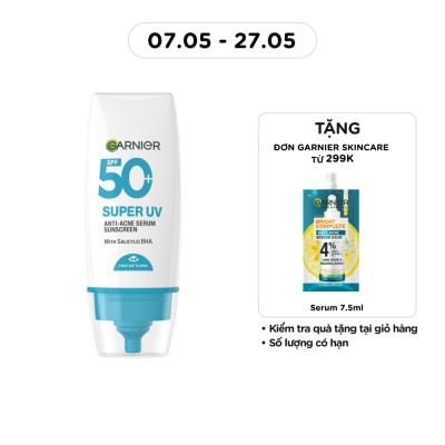 GARNIER - Kem Chống Nắng Garnier Super UV Anti-Acne Serum Sunscreen SPF50+ PA++++ 30ml