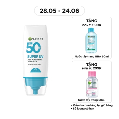 GARNIER - Kem Chống Nắng Garnier Super UV Anti-Acne Serum Sunscreen SPF50+ PA++++ 30ml