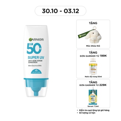 GARNIER Kem Chống Nắng Garnier Super UV Anti-Acne Serum Sunscreen SPF50+ PA++++ 30ml