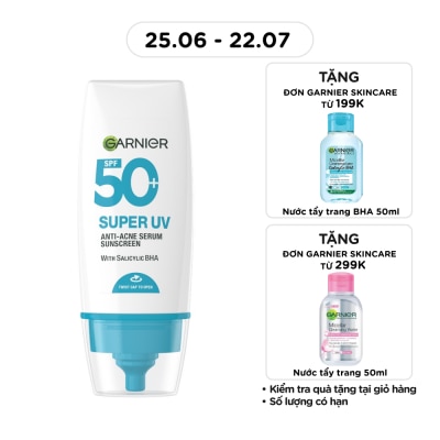 GARNIER - Kem Chống Nắng Garnier Super UV Anti-Acne Serum Sunscreen SPF50+ PA++++ 30ml