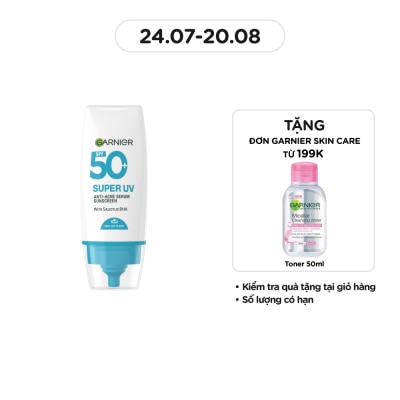 GARNIER Kem Chống Nắng Garnier Super UV Anti-Acne Serum Sunscreen SPF50+ PA++++ 30ml