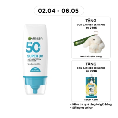 GARNIER - Kem Chống Nắng Garnier Super UV Anti-Acne Serum Sunscreen SPF50+ PA++++ 30ml