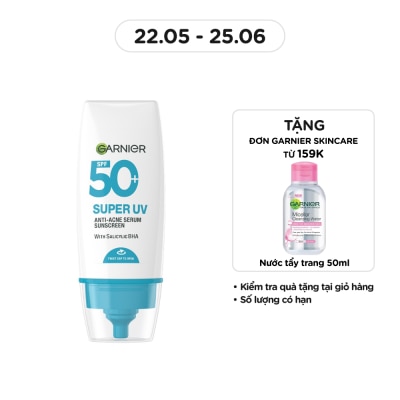 GARNIER Kem Chống Nắng Garnier Super UV Anti-Acne Serum Sunscreen SPF50+ PA++++ 30ml