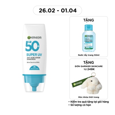 GARNIER Kem Chống Nắng Garnier Super UV Anti-Acne Serum Sunscreen SPF50+ PA++++ 30ml