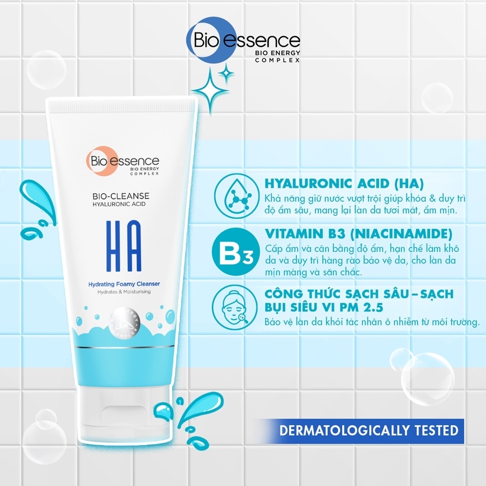 Sữa Rửa Mặt Bio Essence HA Hydrating Foaming Cleanser Cấp Ẩm Cho Da Khô 100g