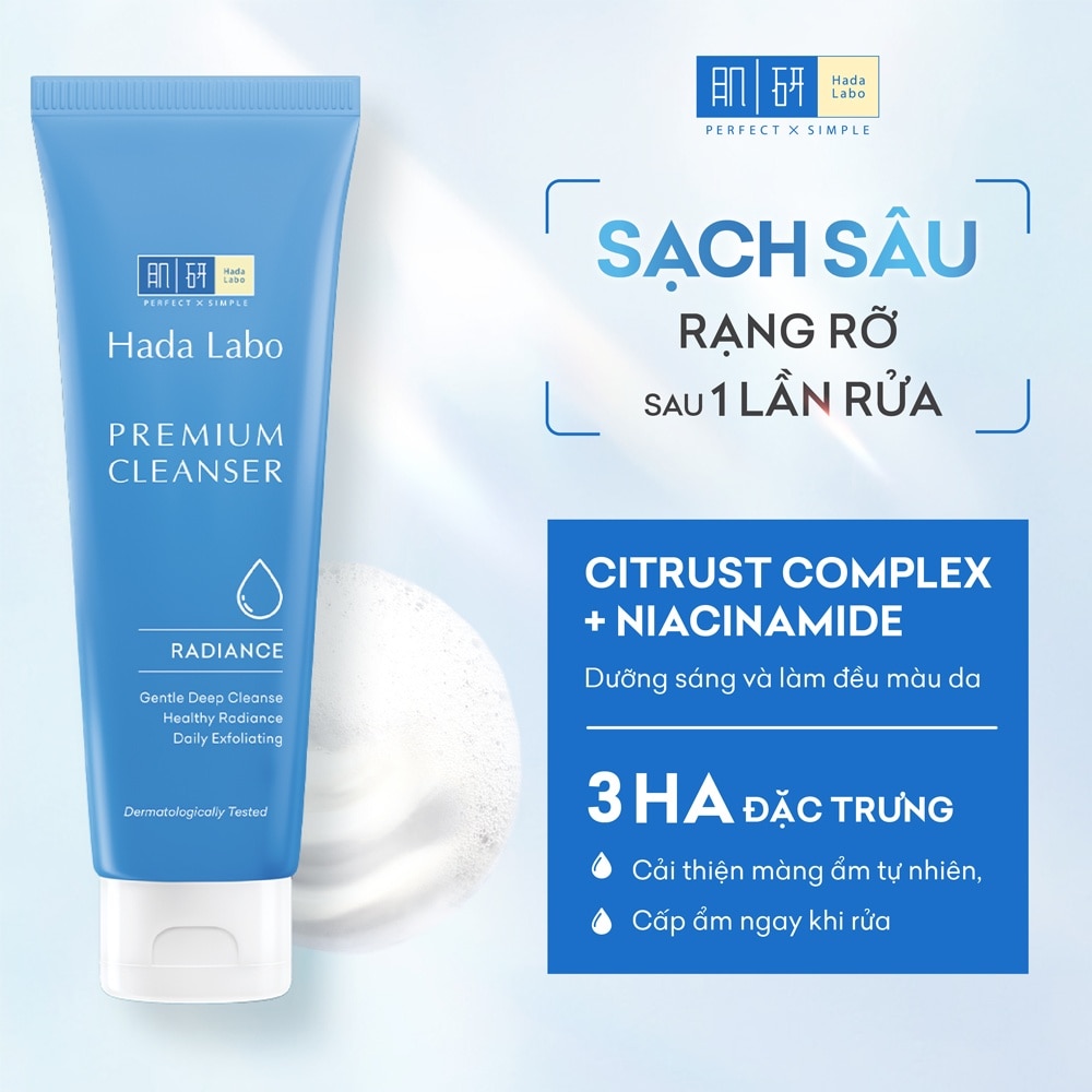 Sữa Rửa Mặt Hada Labo Dưỡng Trắng Cao Cấp Premium Cleanser Radiance 100g