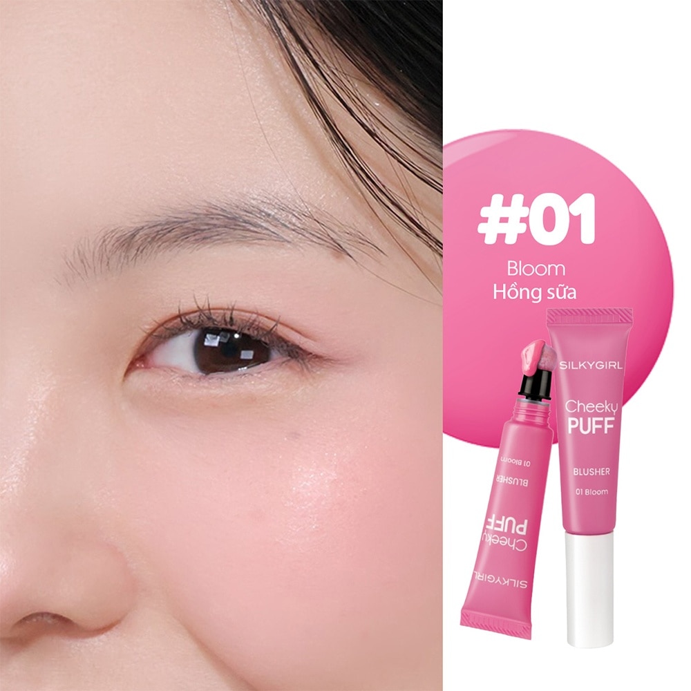Má Hồng Kem Silkygirl Cheeky Puff Blusher 6ml .#01 Bloom Hồng Sữa